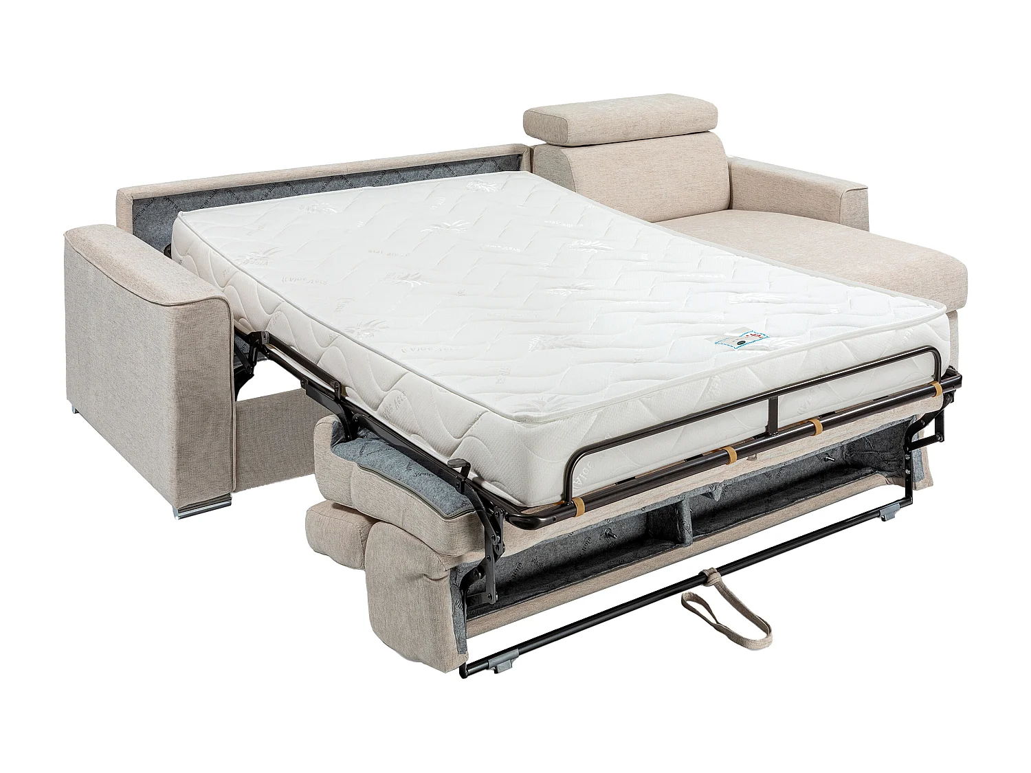 Vendbar sovesofagruppe i beige stof - Soveplads 160 cm - Madras 18 cm - VIZIR