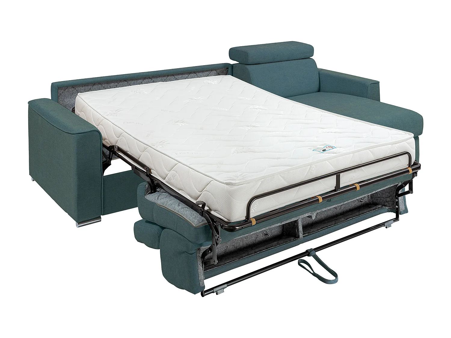 Canapé d'angle réversible convertible express en tissu bleu - Couchage 160 cm - Matelas 18 cm - VIZIR