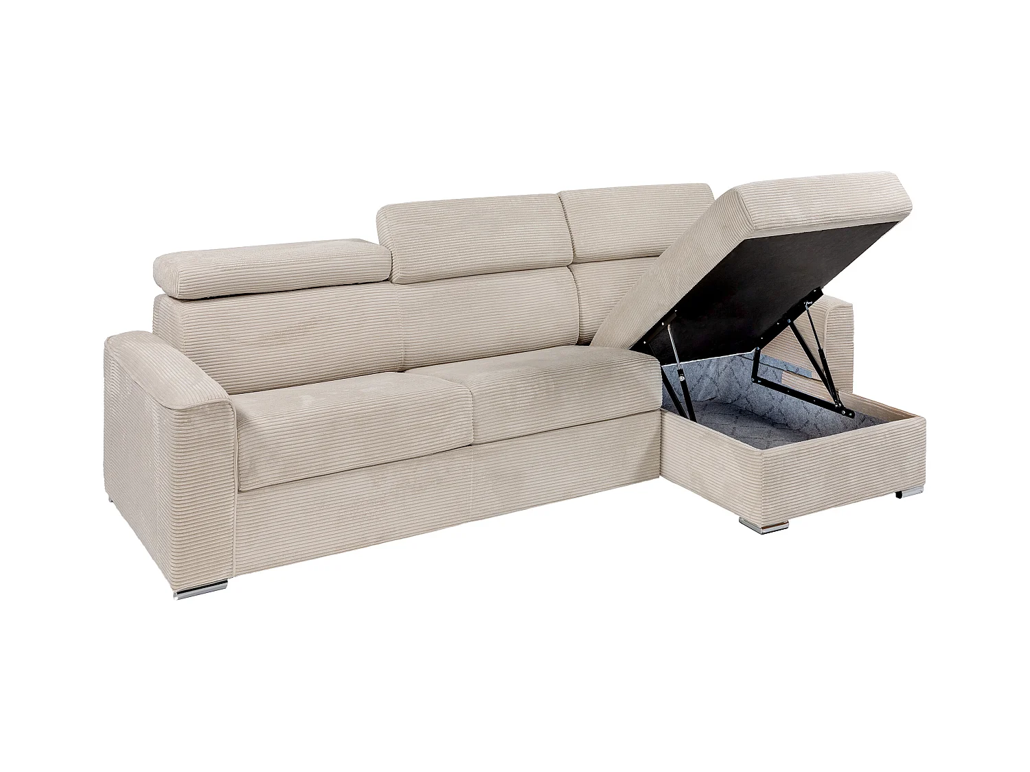 Canapé d'angle réversible convertible express en velours côtelé beige - Couchage à lattes larges 160 cm - Matelas 18 cm - VIZIR