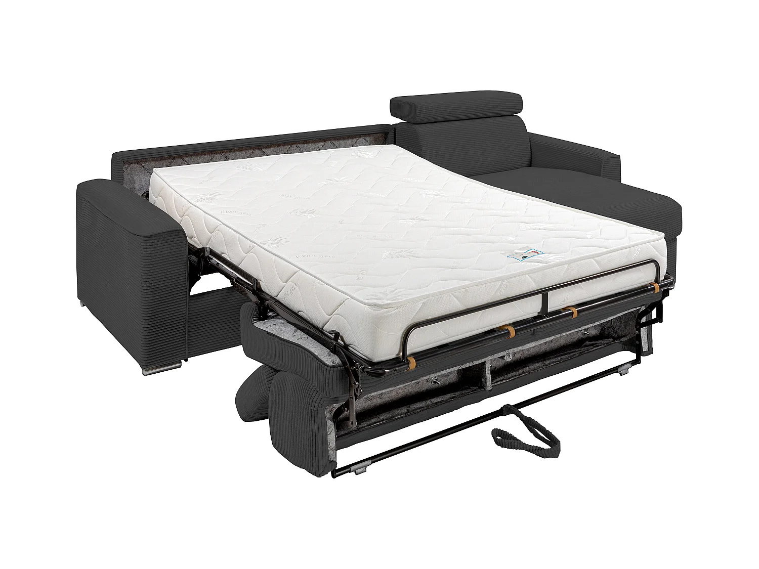 Canapé d'angle réversible convertible express en velours côtelé gris anthracite - Couchage à lattes larges 160 cm - Matelas 18 cm - VIZIR