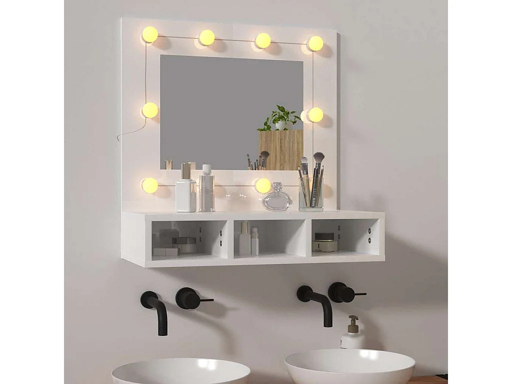 Armoire à miroir avec LED Blanc brillant 60x31,5x62 cm