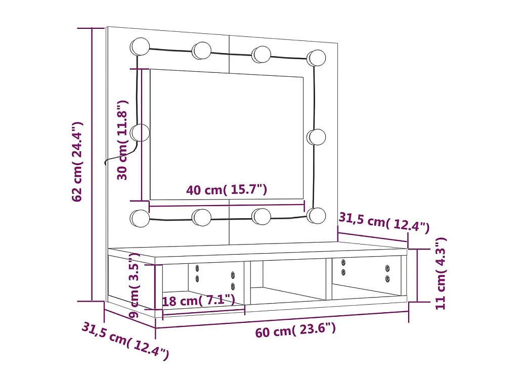 Armoire à miroir avec LED Blanc brillant 60x31,5x62 cm