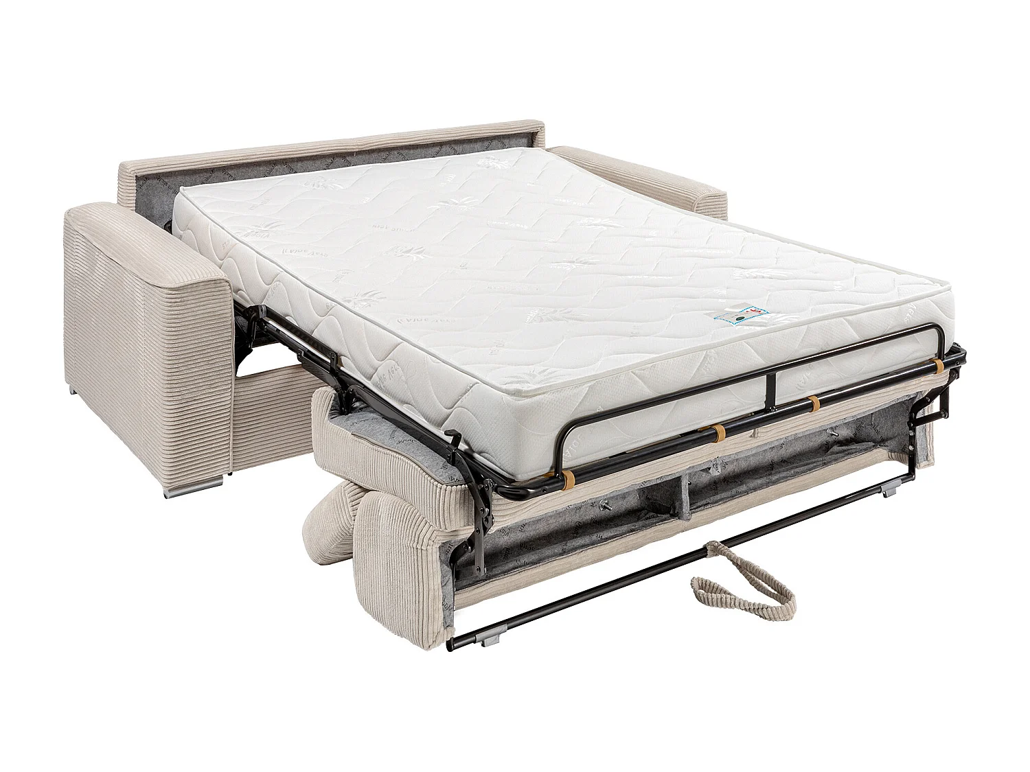 Canapé 4 places convertible express en velours côtelé beige - Couchage 160 cm - Matelas 18 cm - VIZIR