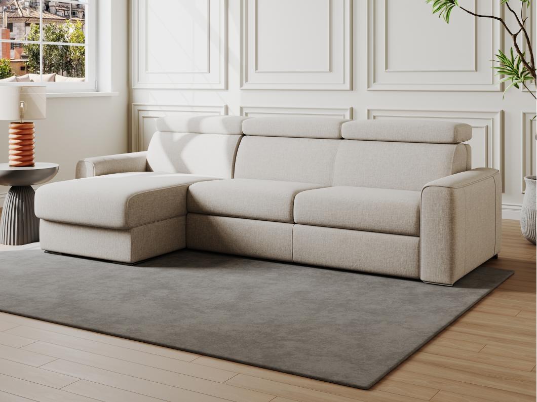 Canapé d'angle réversible convertible express en tissu beige - Couchage 160 cm - Matelas 22 cm mémoire de forme - VIZIR