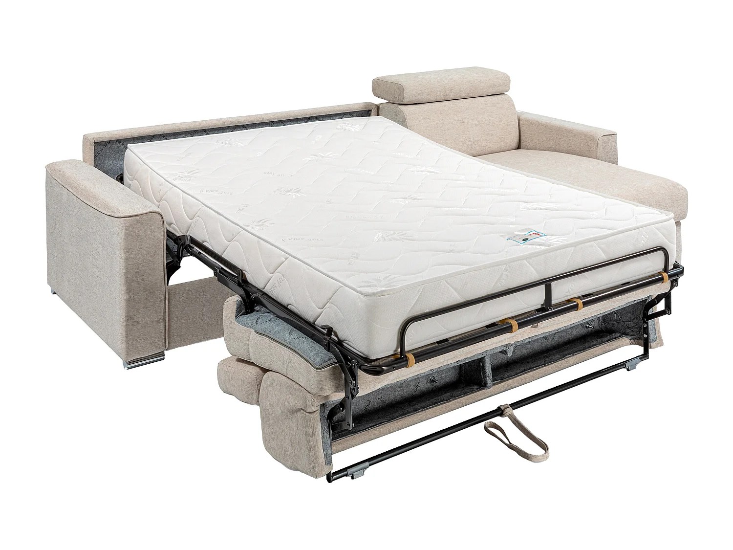 Canapé d'angle réversible convertible express en tissu beige - Couchage à lattes larges 160 cm - Matelas 22 cm mémoire de forme - VIZIR