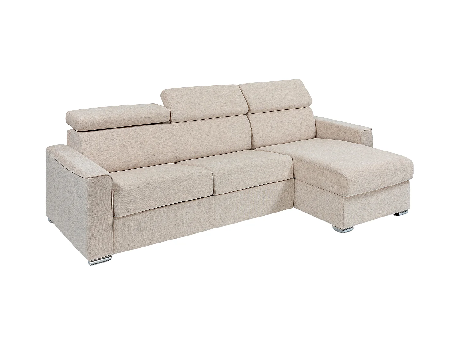 Ecksofa mit Matratze - Ecke wechselbar - Stoff - Beige - Liegefläche mit Lattenrost mit breiten Latten 160 cm - Matratze 22 cm - Memory Schaum - VIZIR