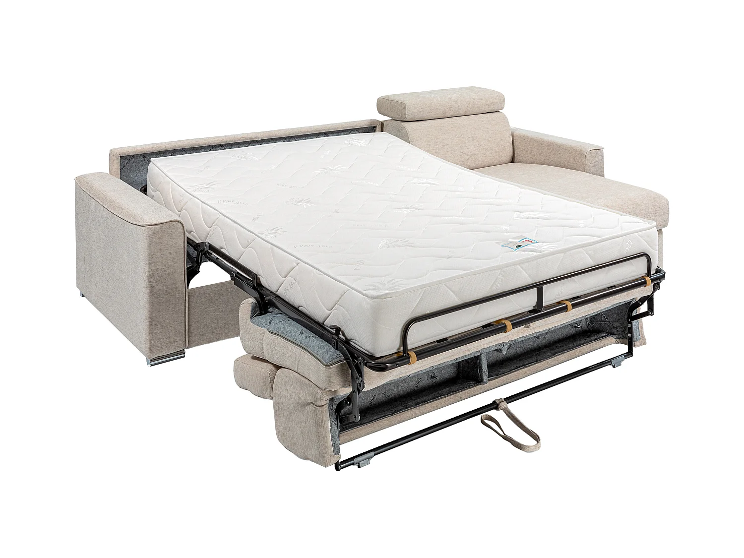 Ecksofa mit Matratze - Ecke wechselbar - Stoff - Beige - Liegefläche mit Lattenrost mit breiten Latten 160 cm - Matratze 22 cm - Memory Schaum - VIZIR