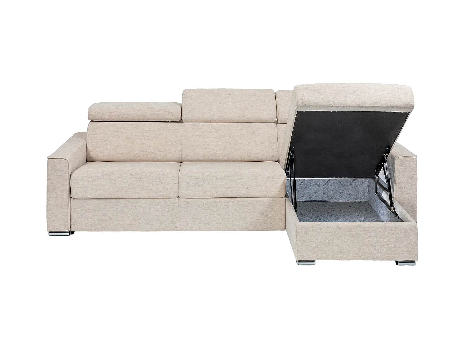 Ecksofa mit Matratze - Ecke wechselbar - Stoff - Beige - Liegefläche mit Lattenrost mit breiten Latten 160 cm - Matratze 22 cm - Memory Schaum - VIZIR