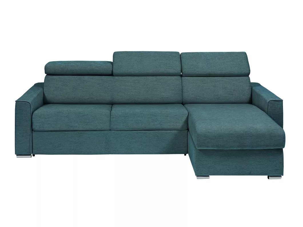 Kauf Unique Ecksofa mit Matratze - Ecke wechselbar - Stoff - Blau - Liegefläche mit Lattenrost mit breiten Latten 160 cm - Matratze 22 cm - Memory Schaum - VIZIR