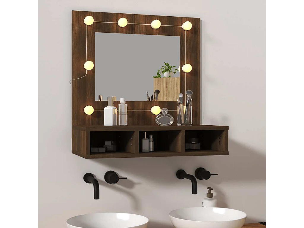 Spiegelkast met LED-verlichting 60x31,5x62 cm bruin eikenkleur