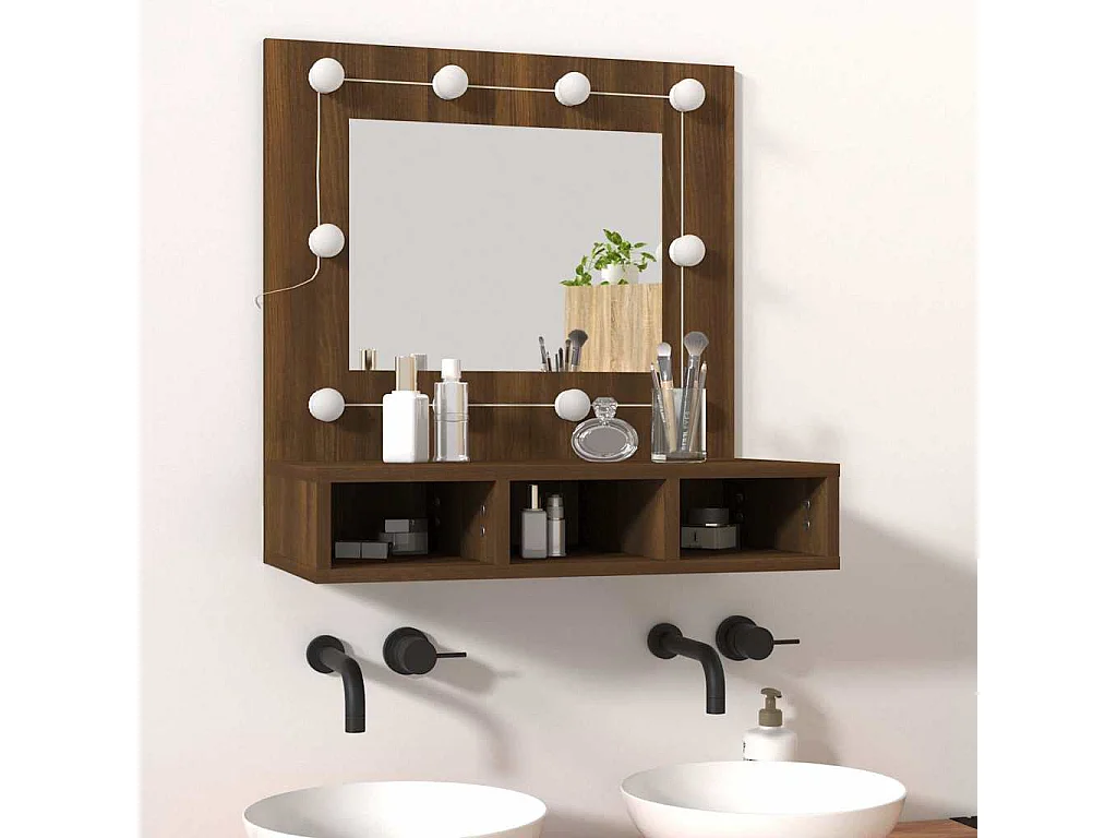 Mueble con espejo y LED marrón roble 60x31,5x62 cm
