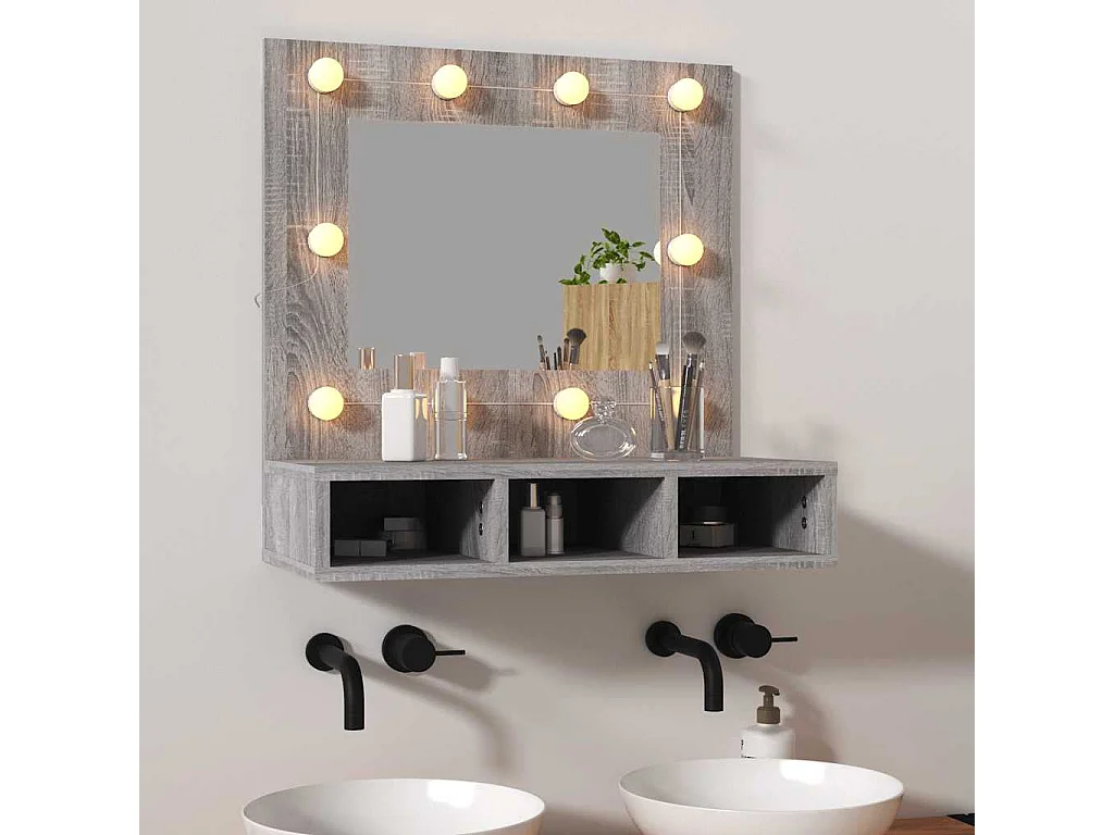Spiegelkast met LED-verlichting 60x31,5x62 cm grijs sonoma
