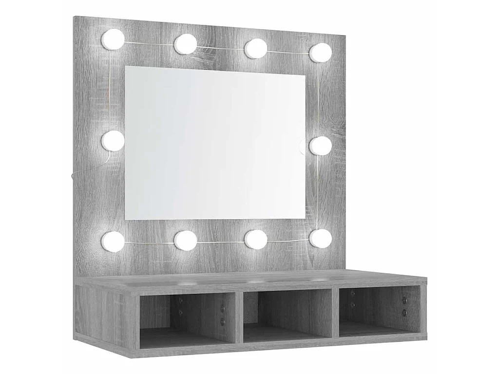 Mobile a Specchio con LED Grigio Sonoma 60x31,5x62 cm