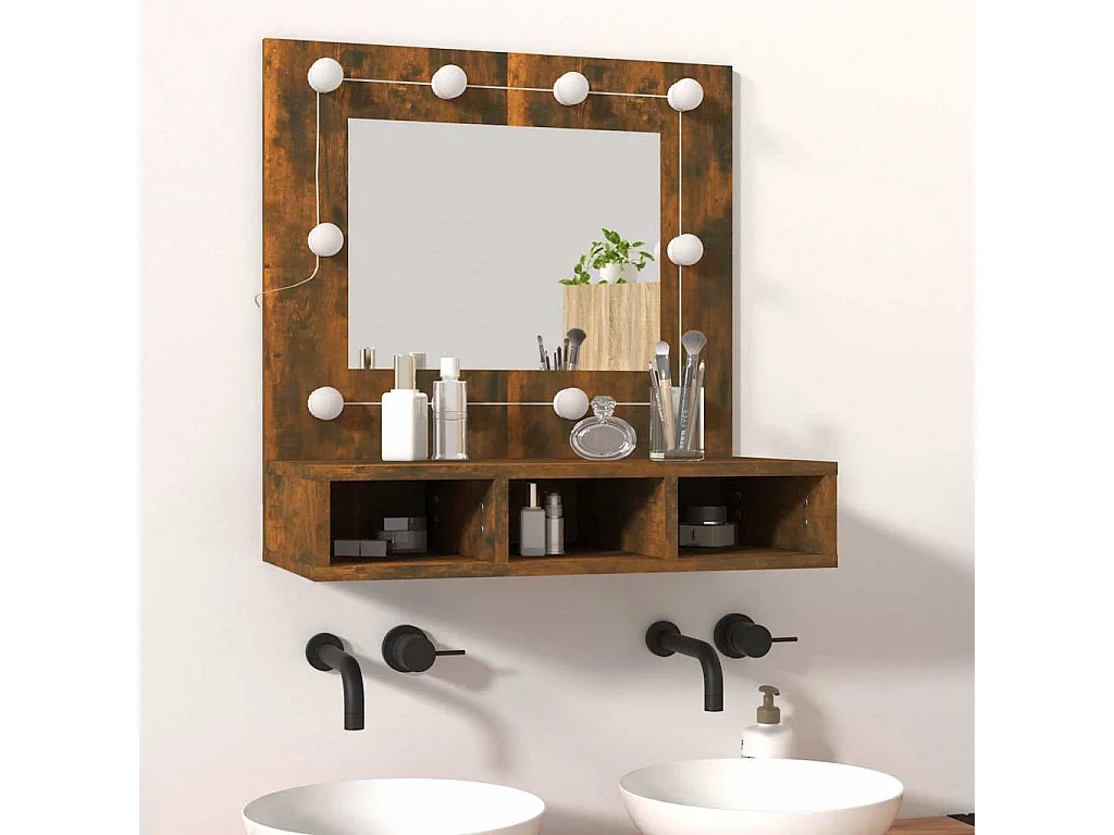 Mueble con espejo y LED color roble ahumado 60x31,5x62 cm