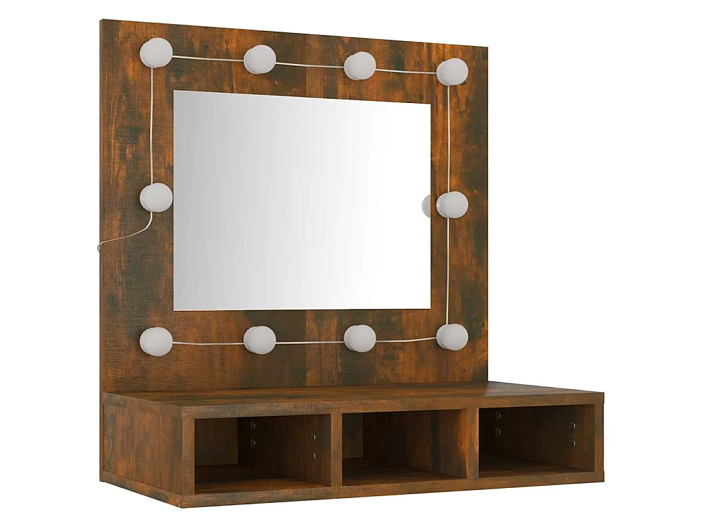 Mueble con espejo y LED color roble ahumado 60x31,5x62 cm