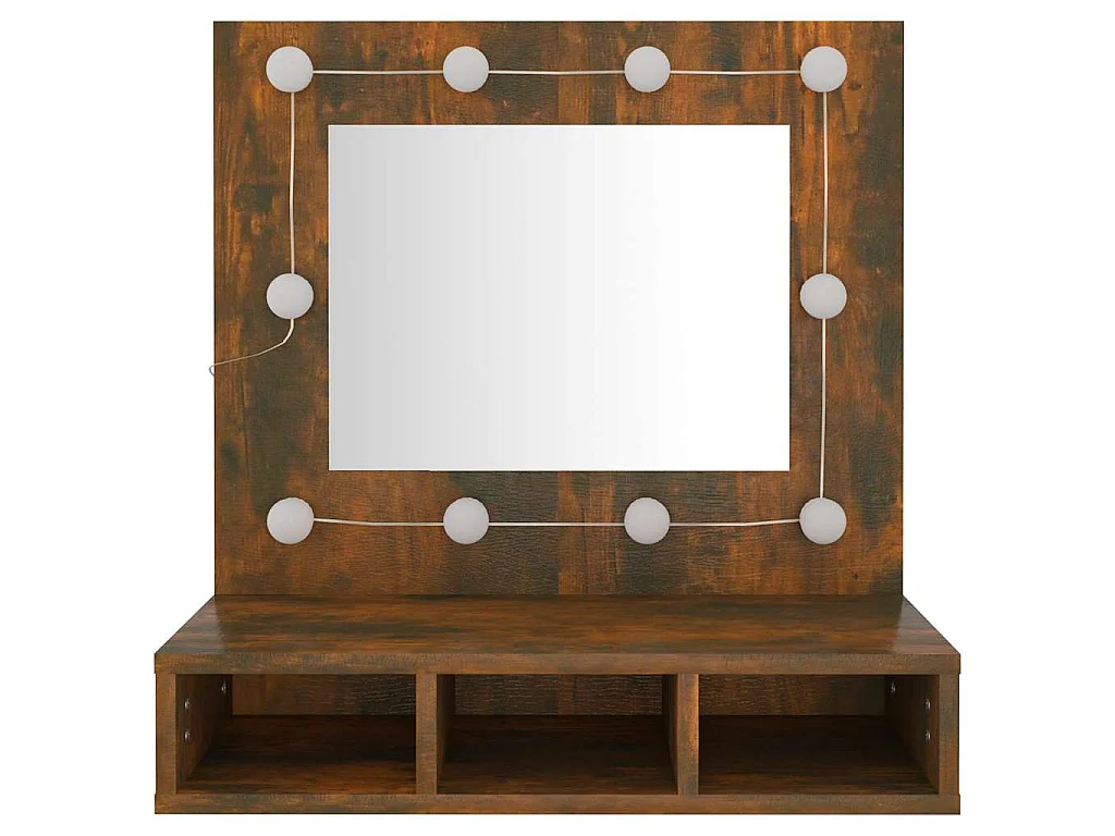 Mueble con espejo y LED color roble ahumado 60x31,5x62 cm