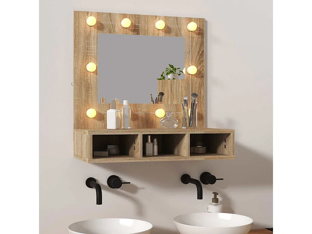 Mobile a Specchio con LED Rovere Sonoma 60x31,5x62 cm