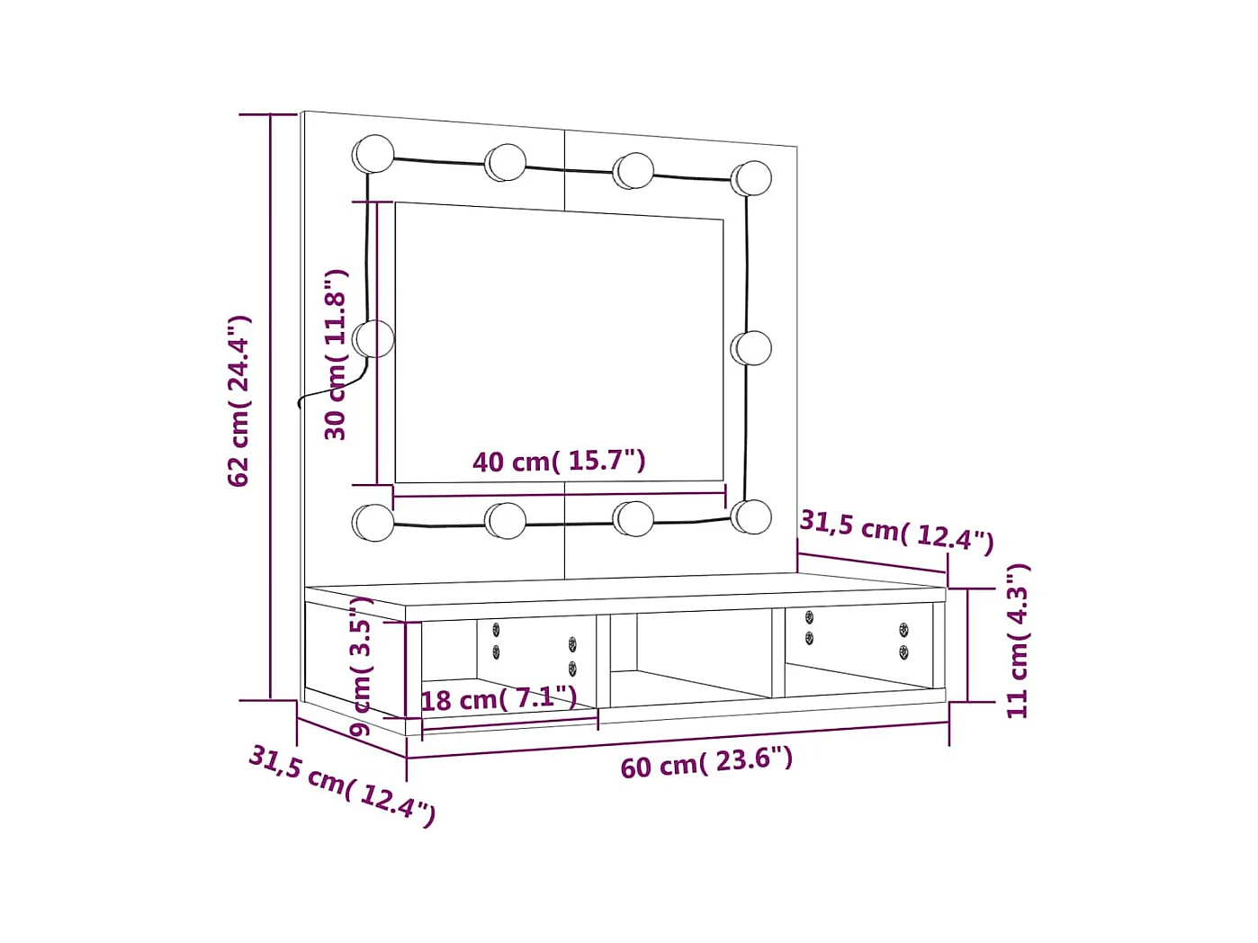 Spiegelkast met LED-verlichting 60x31,5x62 cm betongrijs