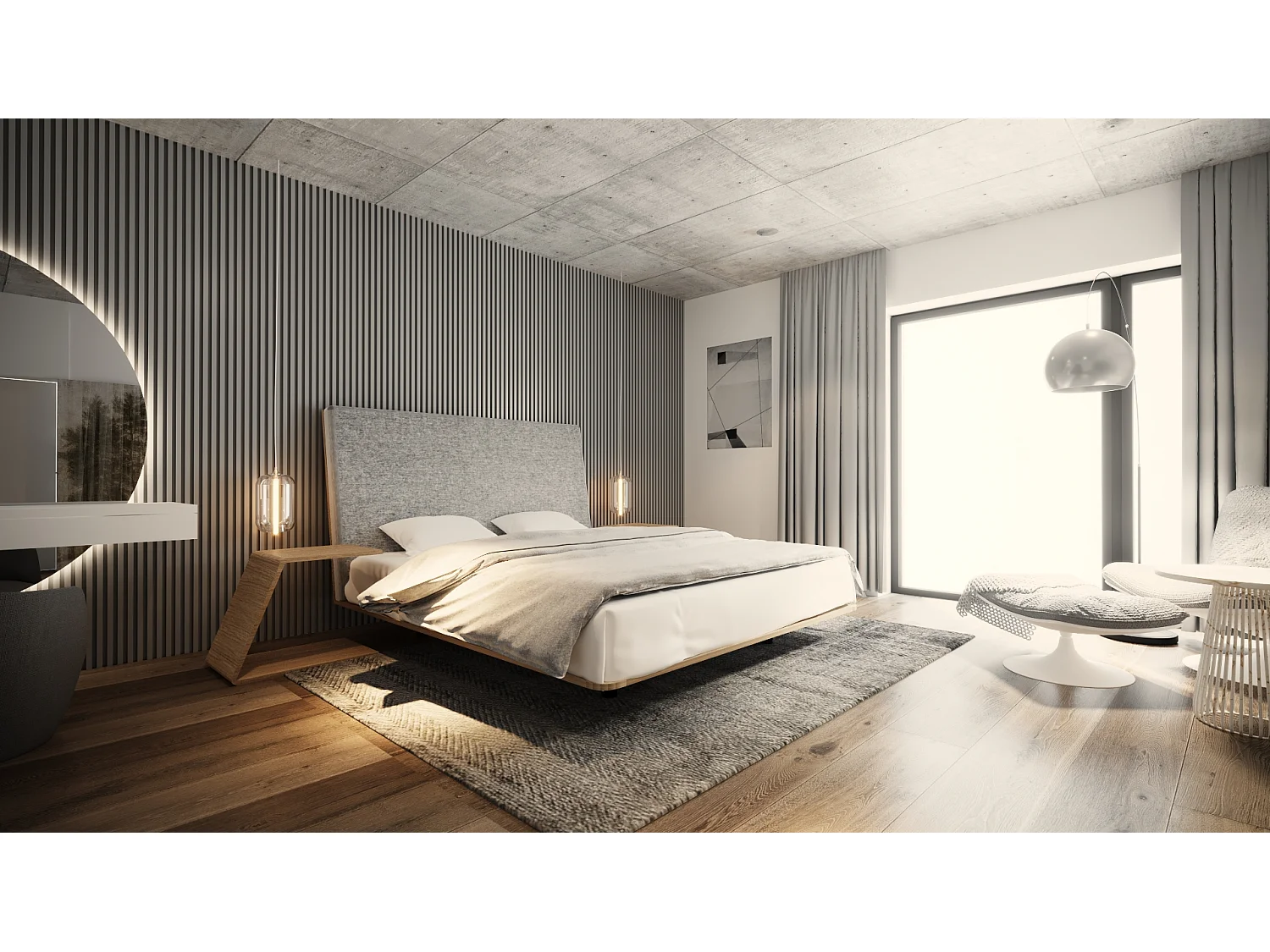 Bett VUELO 180x200 cm Gepolstert - Massivholz Eiche