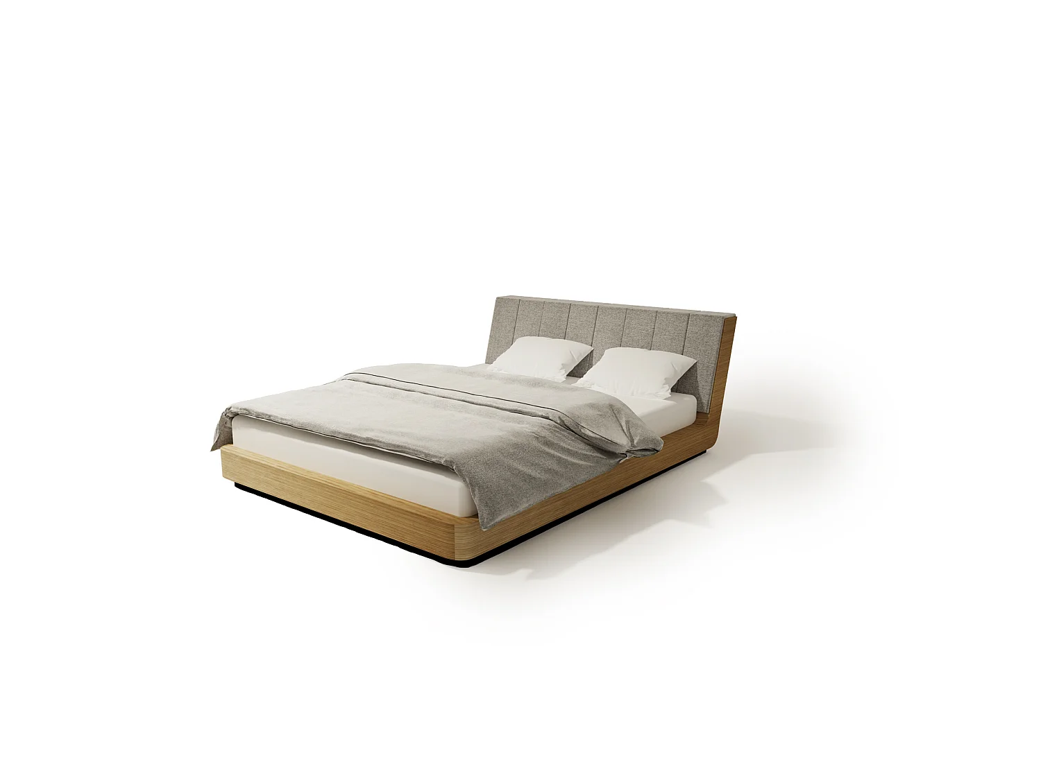Lit Double SOLID 140x200 cm Capitonné - bois de chêne massif