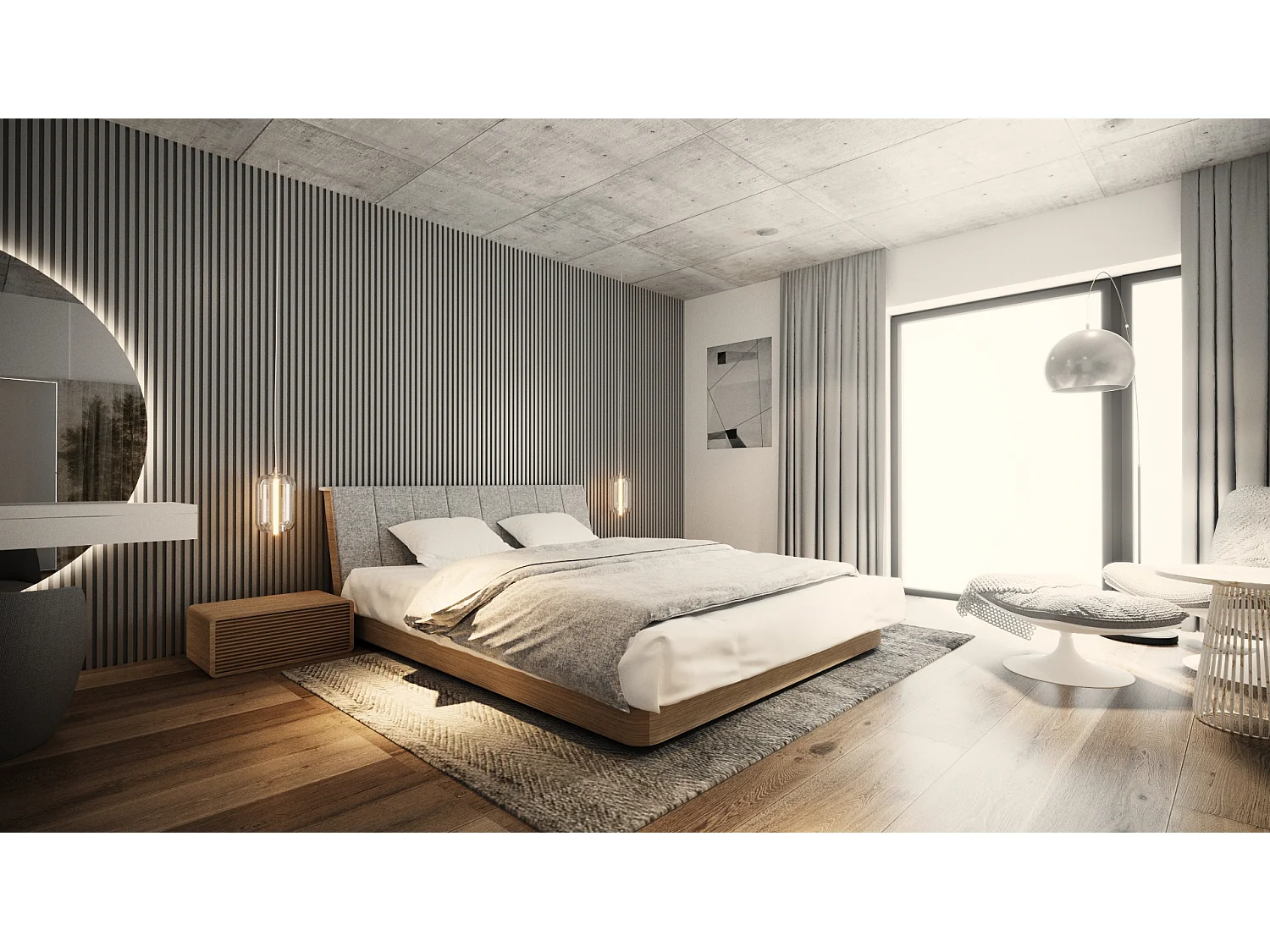 Bett SOLID TWO 160x200 cm Gepolstert - Massivholz Eiche