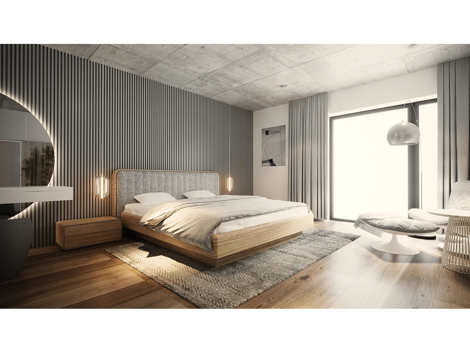 Bed SENSE ONE 140x200 cm Gecapitonneerd - Massief eikenhout