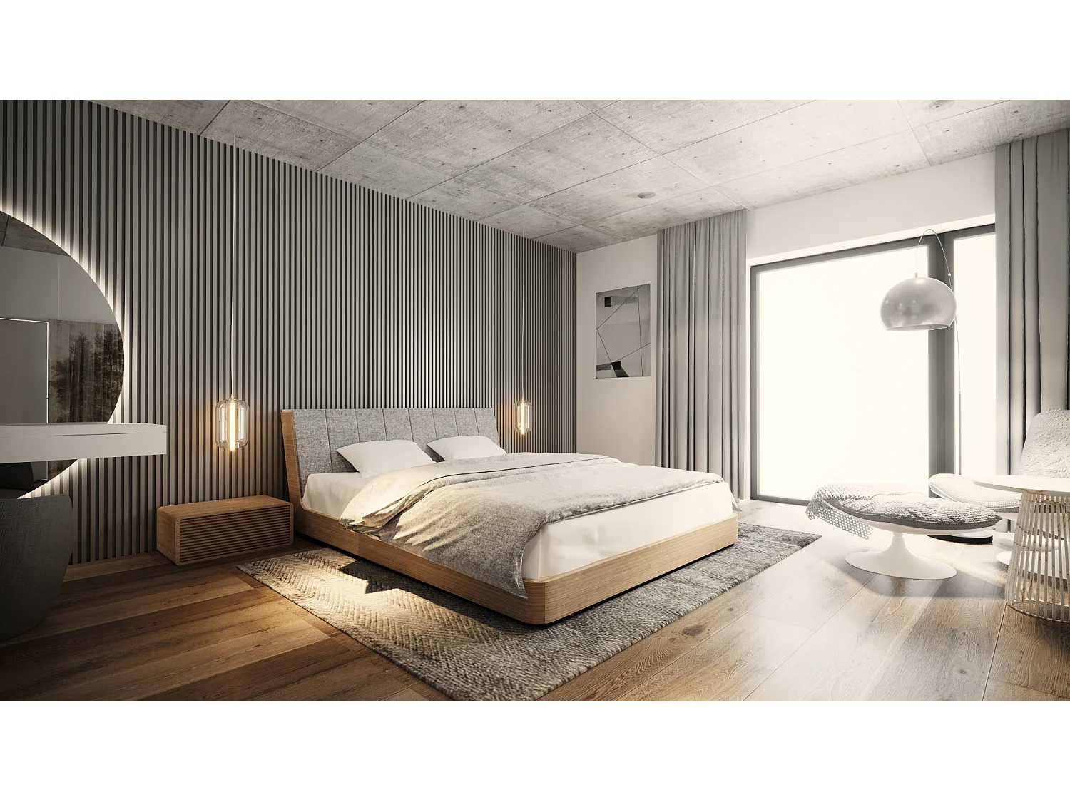 Bett SOLID 200x200 cm Gepolstert - Massivholz Eiche