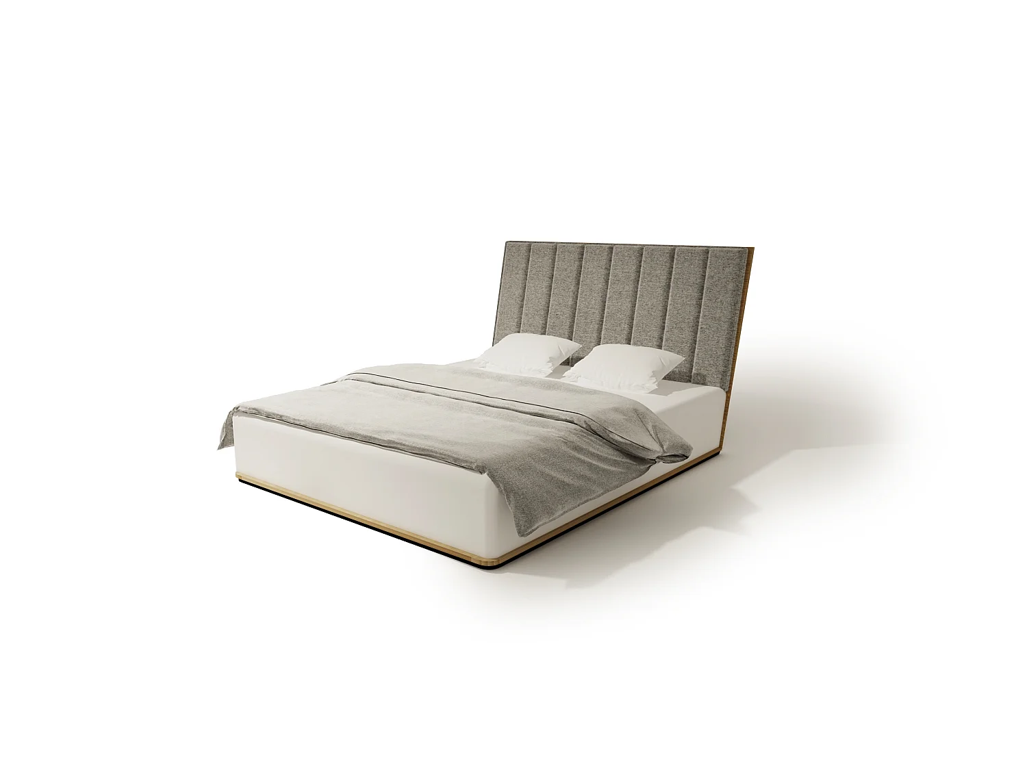 Lit Double UNIKO TWO 140x200 cm Capitonné - bois de chêne massif