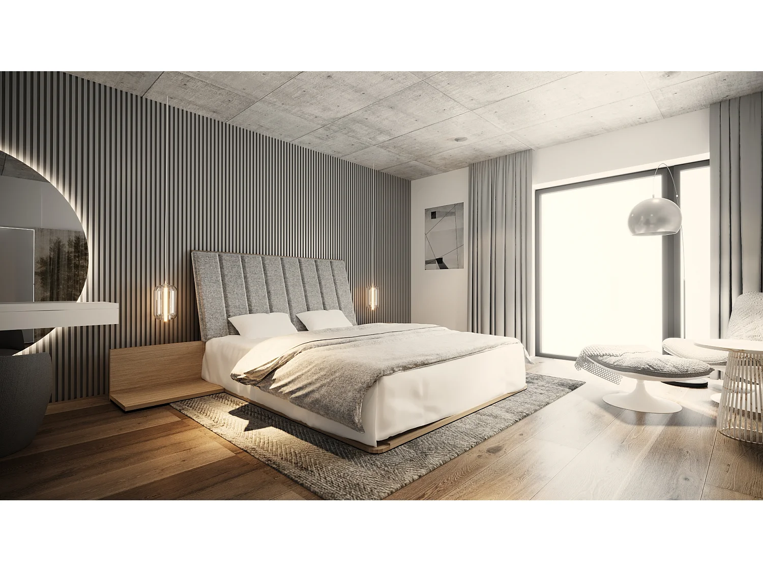 Bed KREON TWO 180x200 cm Gecapitonneerd - Massief eikenhout