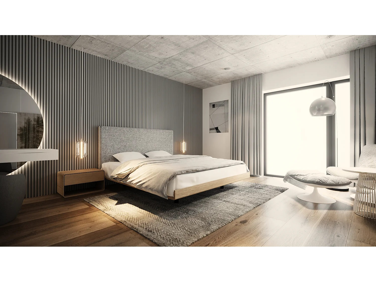 Bed SONAR ONE 120x200 cm Gecapitonneerd - Massief eikenhout