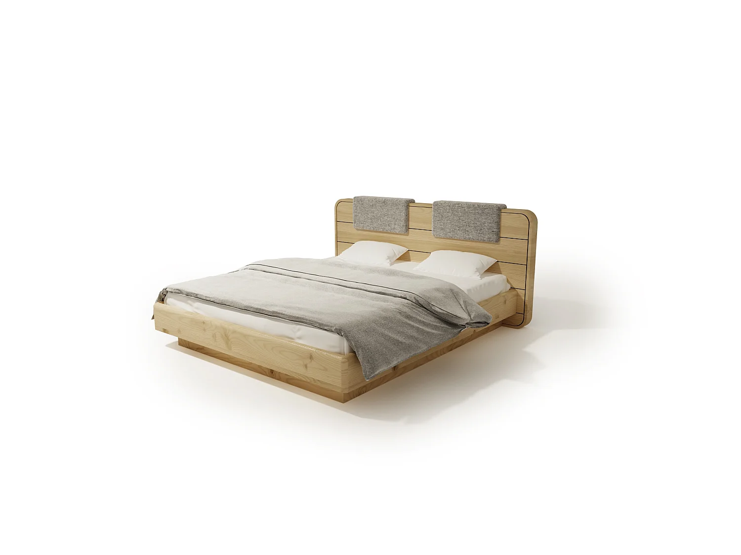 Lit Double SENSE 140x200 cm Capitonné - bois de chêne massif