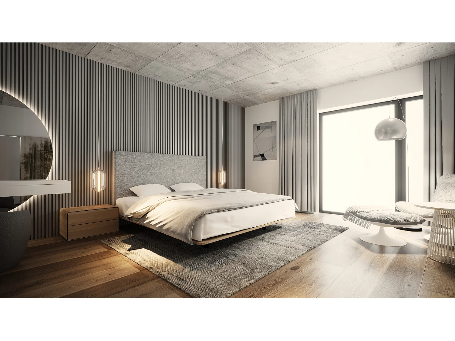 Bed SONAR 140x200 cm Gecapitonneerd - Massief eikenhout