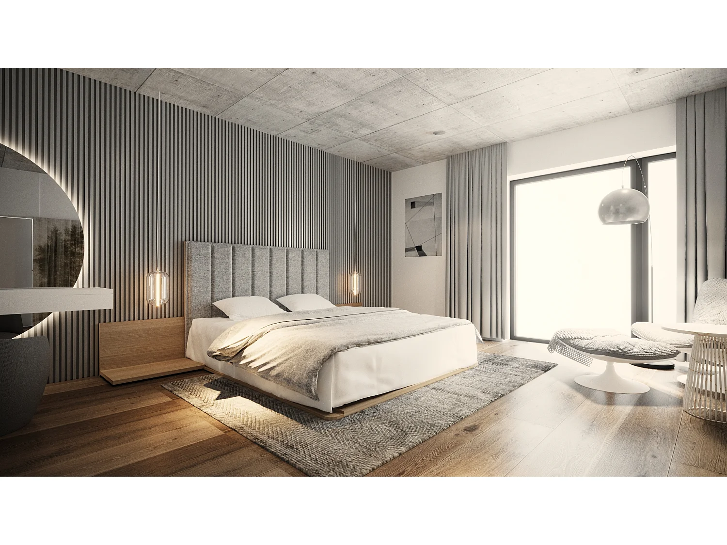 Bed KREON 140x200 cm Gecapitonneerd - Massief eikenhout