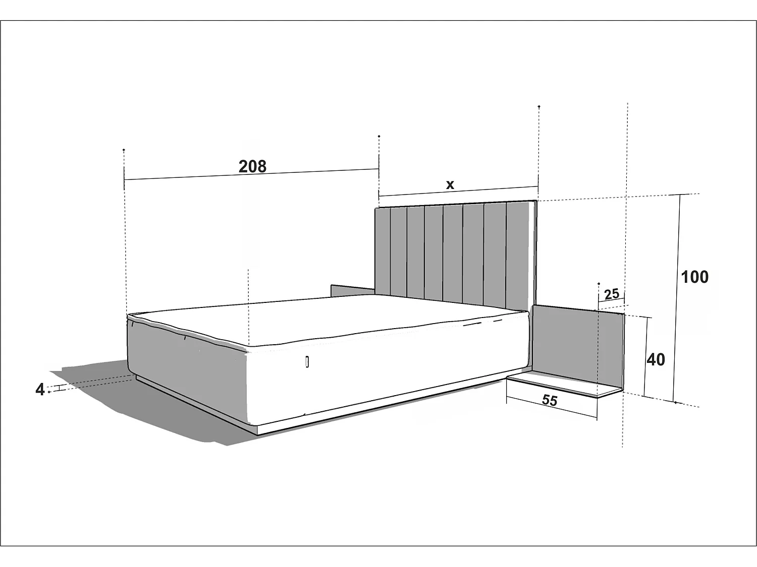 Bett KREON 200x200 cm Gepolstert - Massivholz Eiche