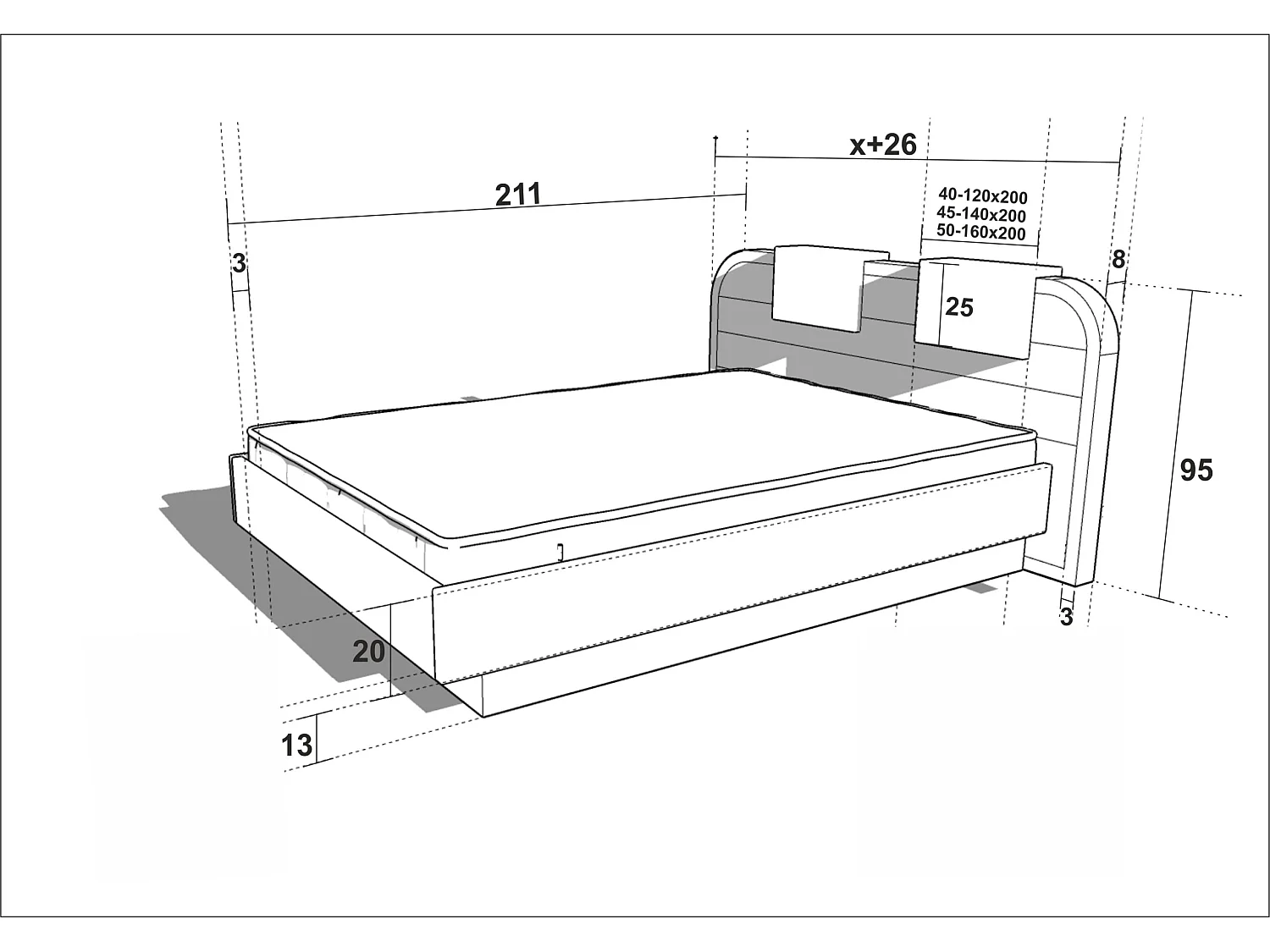 Bed SENSE 120x200 cm Gecapitonneerd - Massief eikenhout