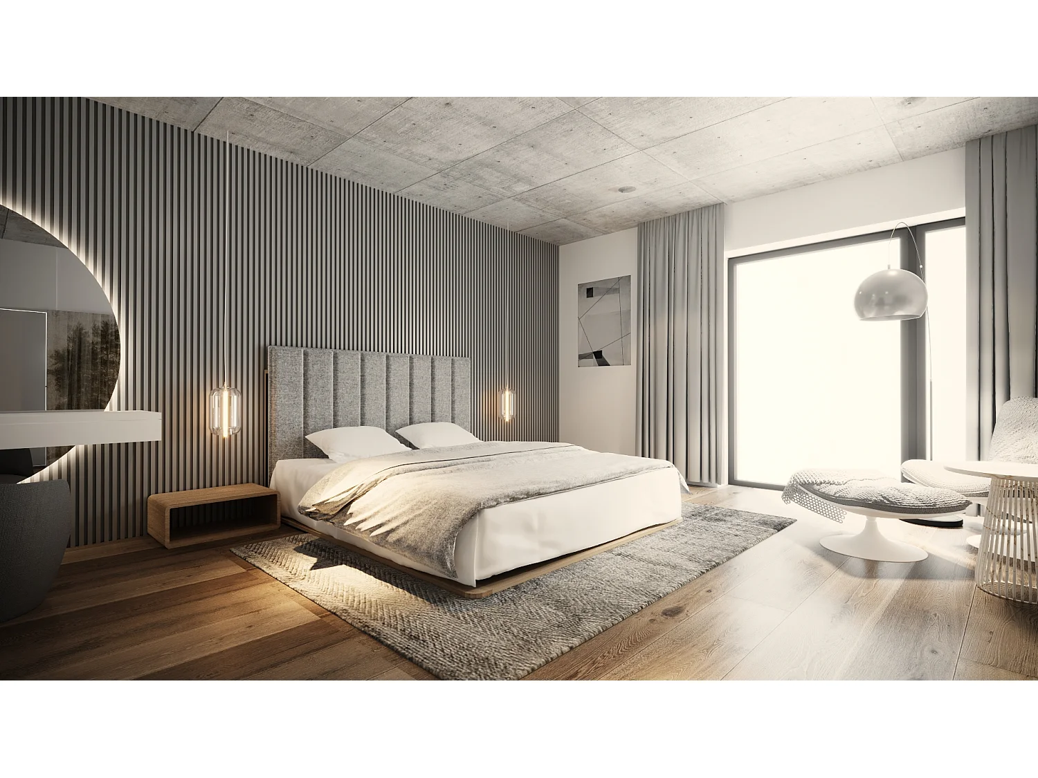 Cama Doble UNIKO 200x200 cm Capitoné - madera de roble macizo