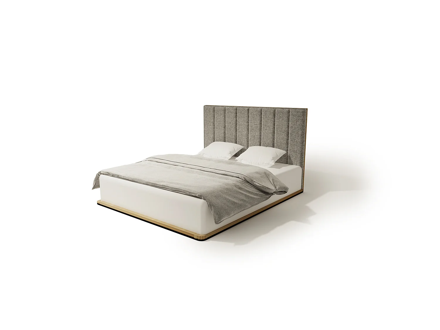 Lit Double KREON 160x200 cm Capitonné - bois de chêne massif