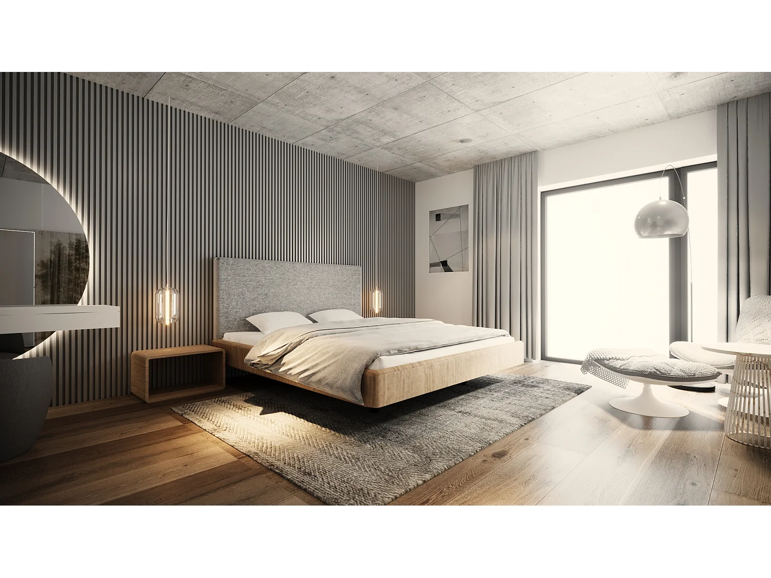 Bed SONAR TWO 160x200 cm Gecapitonneerd - Massief eikenhout