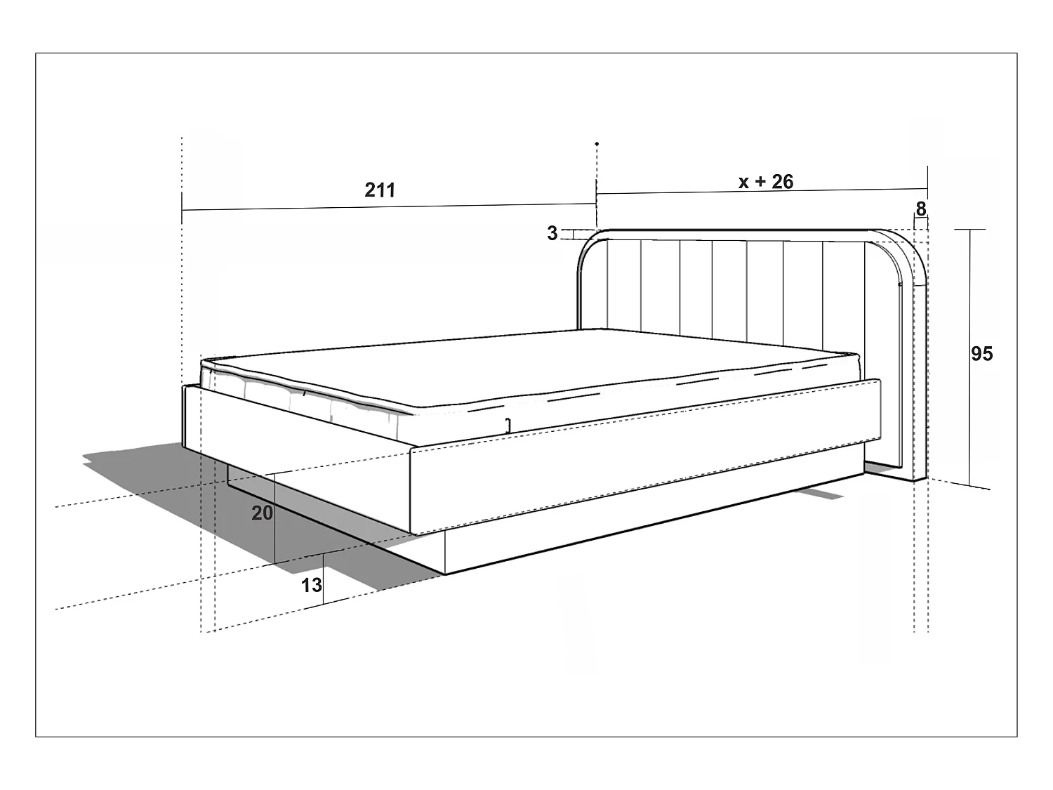 Lit Double SENSE ONE 200x200 cm Capitonné - bois de chêne massif
