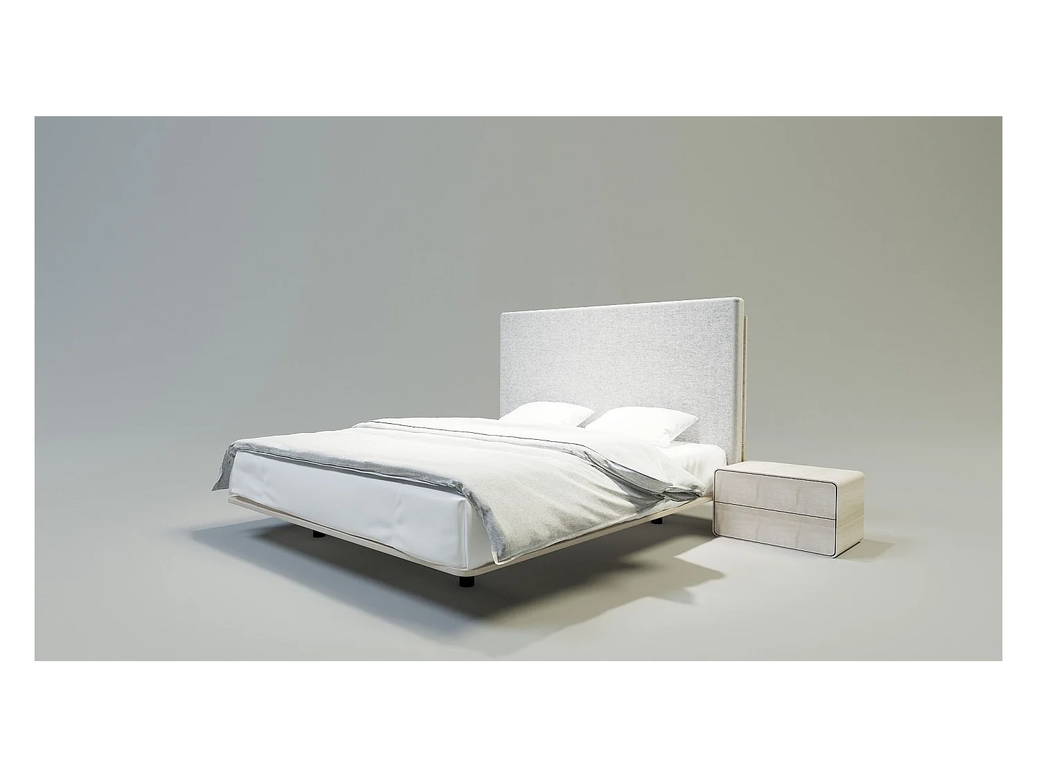 Lit Double SONAR lévitant 120x200 cm Capitonné - bois de chêne massif