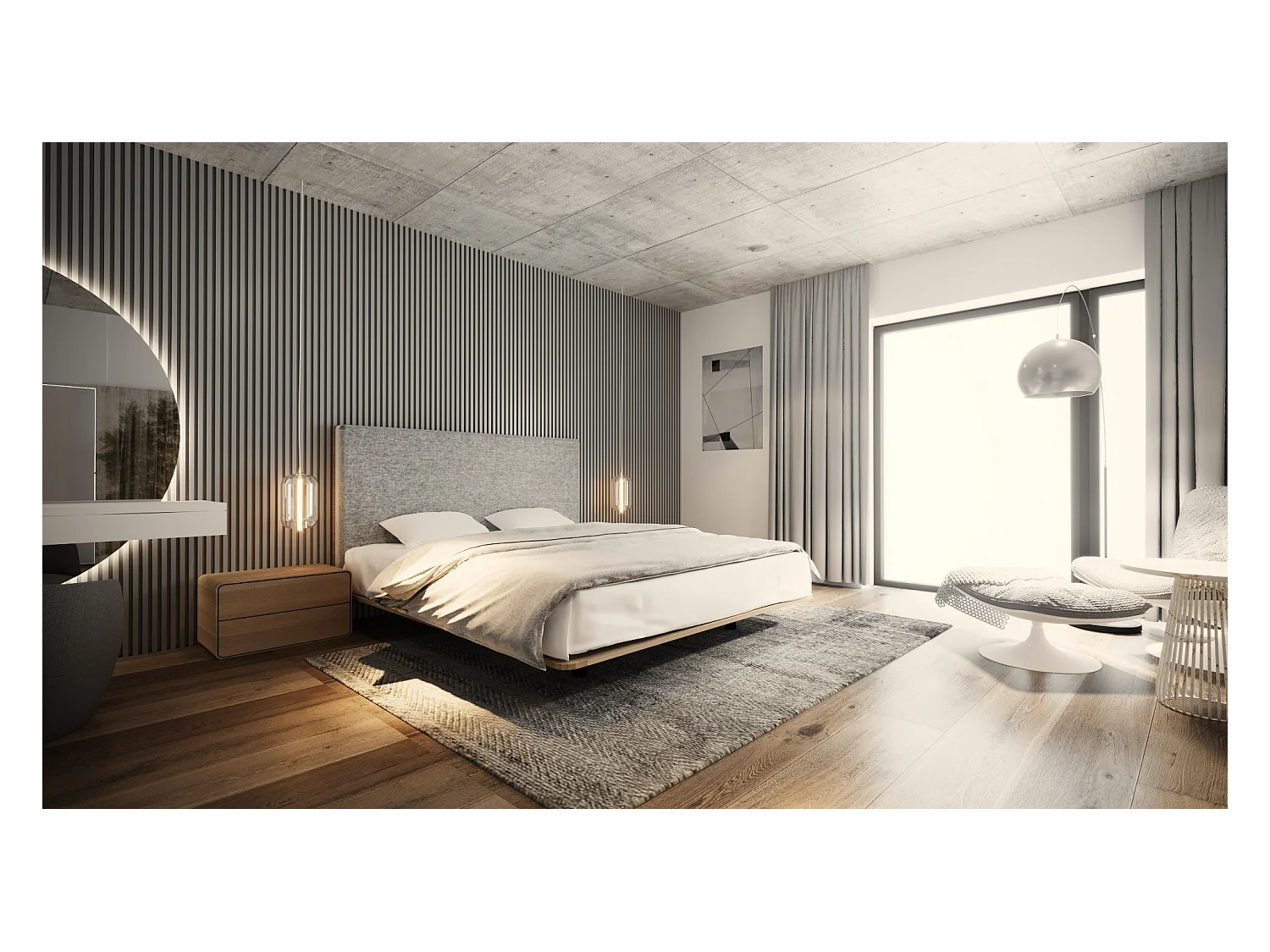 Lit Double SONAR lévitant 120x200 cm Capitonné - bois de chêne massif