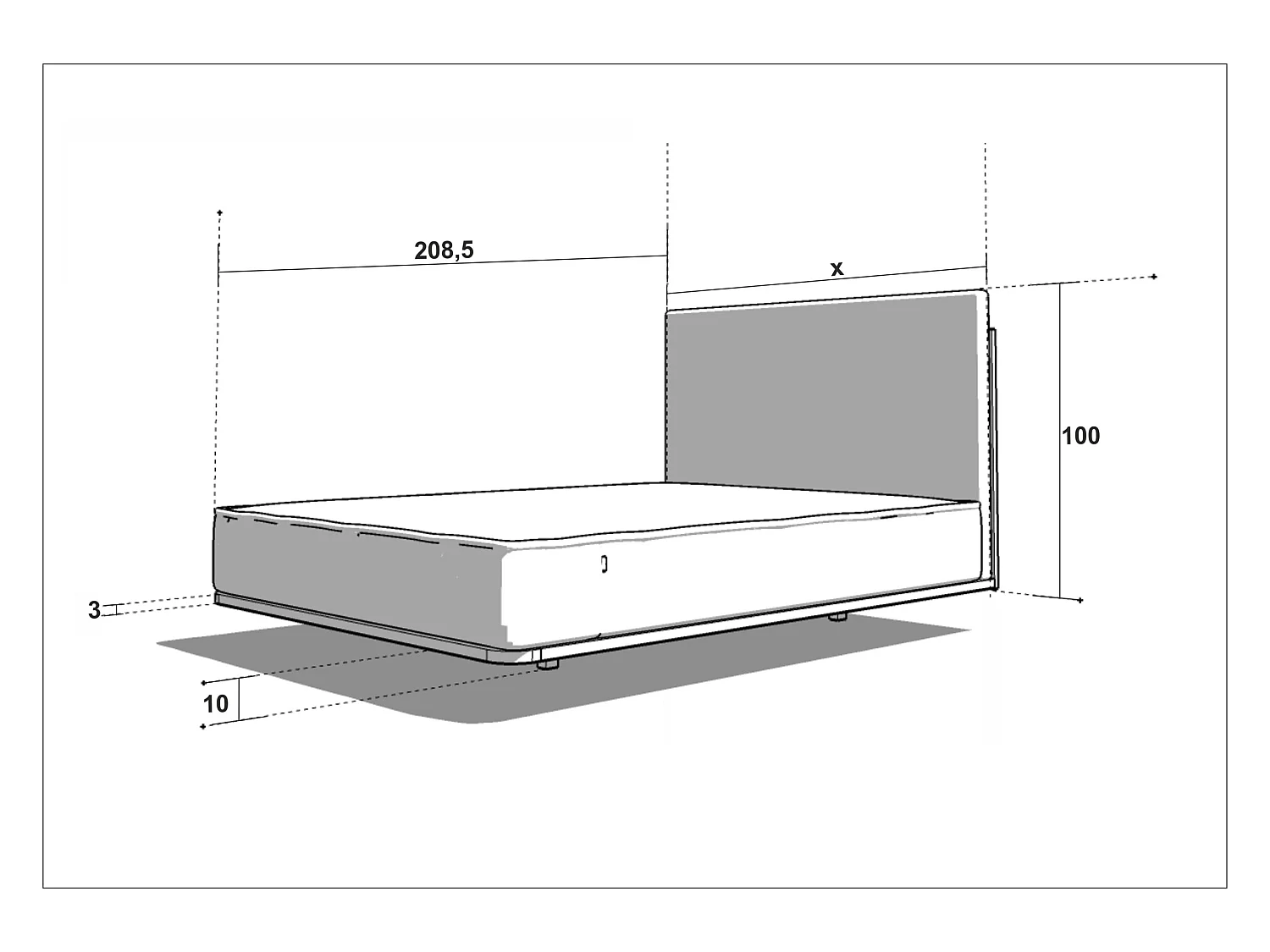 Lit Double SONAR lévitant 120x200 cm Capitonné - bois de chêne massif