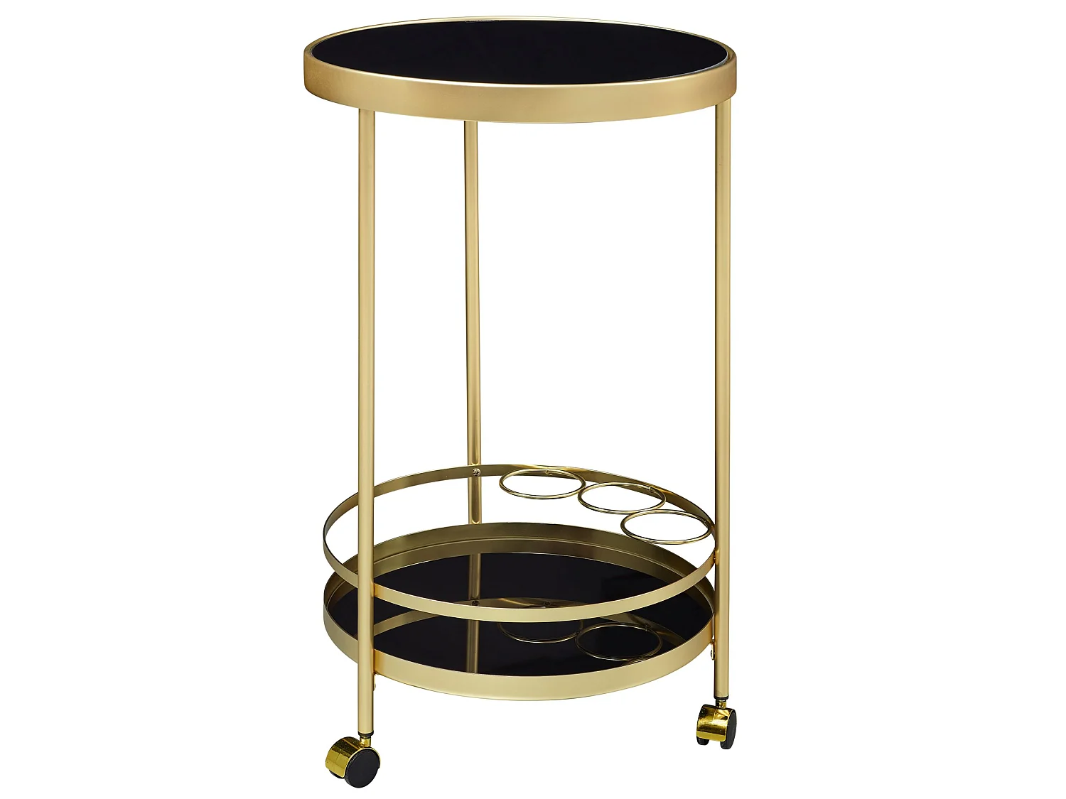 desserte table d'appoint dorée sur roulettes chariot de salle à manger en verre rond Ø 45 cm