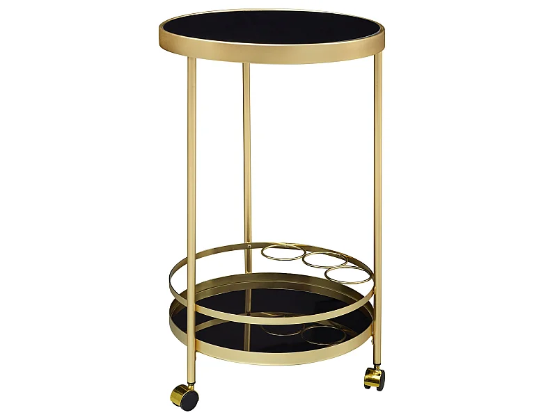desserte table d'appoint dorée sur roulettes chariot de salle à manger en verre rond Ø 45 cm