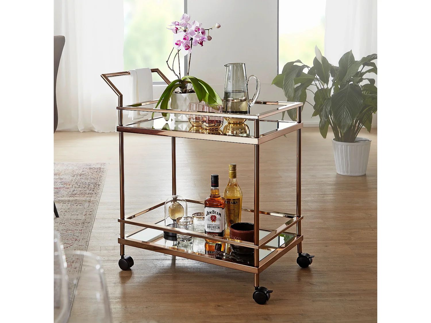 chariot de service table d'appoint dorée roulettes cuisine chariot à manger chariot à thé en verre