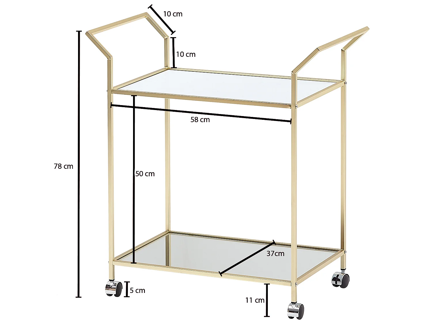 Design Chariot de Service Verre Or 73x78x37 cm Rétro Chariot De Thé