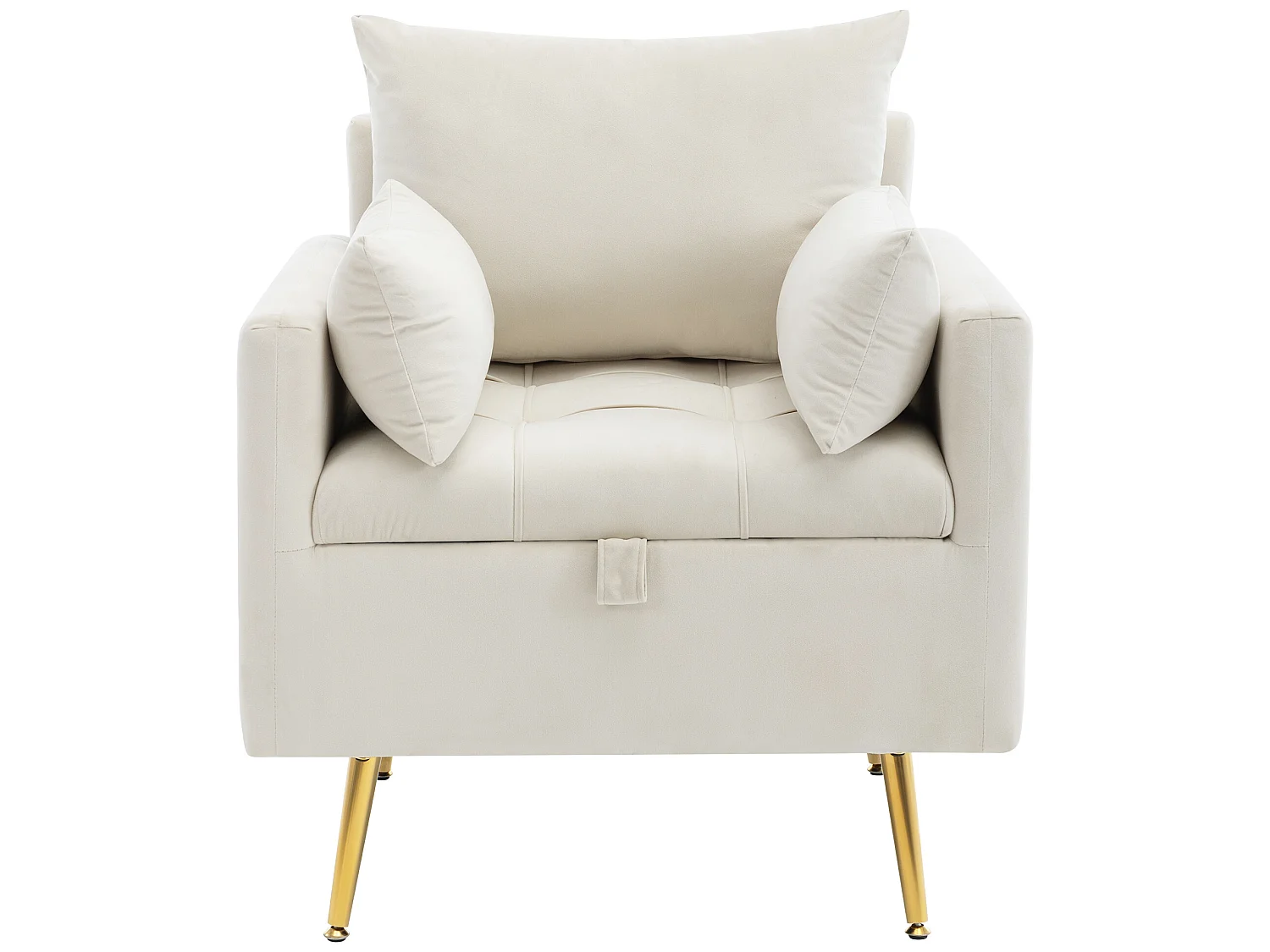 Fauteuil in fluweelstof met opbergruimte en kussen - poten van goudkleurig metaal - Wit