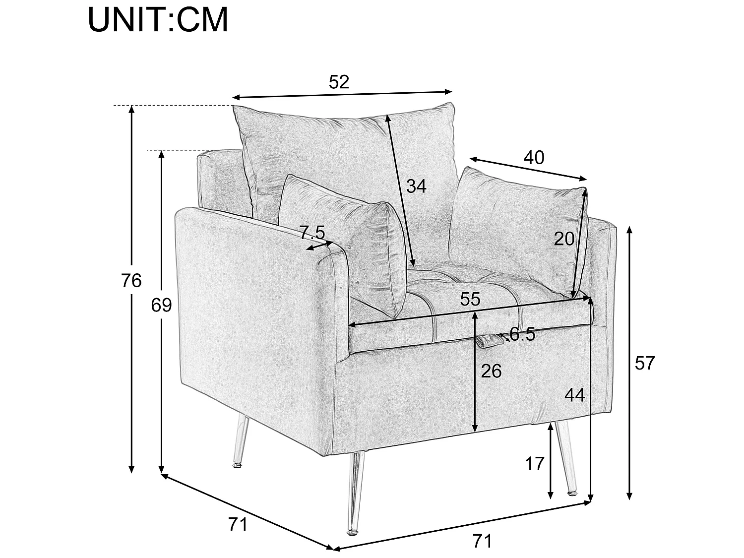 Fauteuil in fluweelstof met opbergruimte en kussen - poten van goudkleurig metaal - Wit