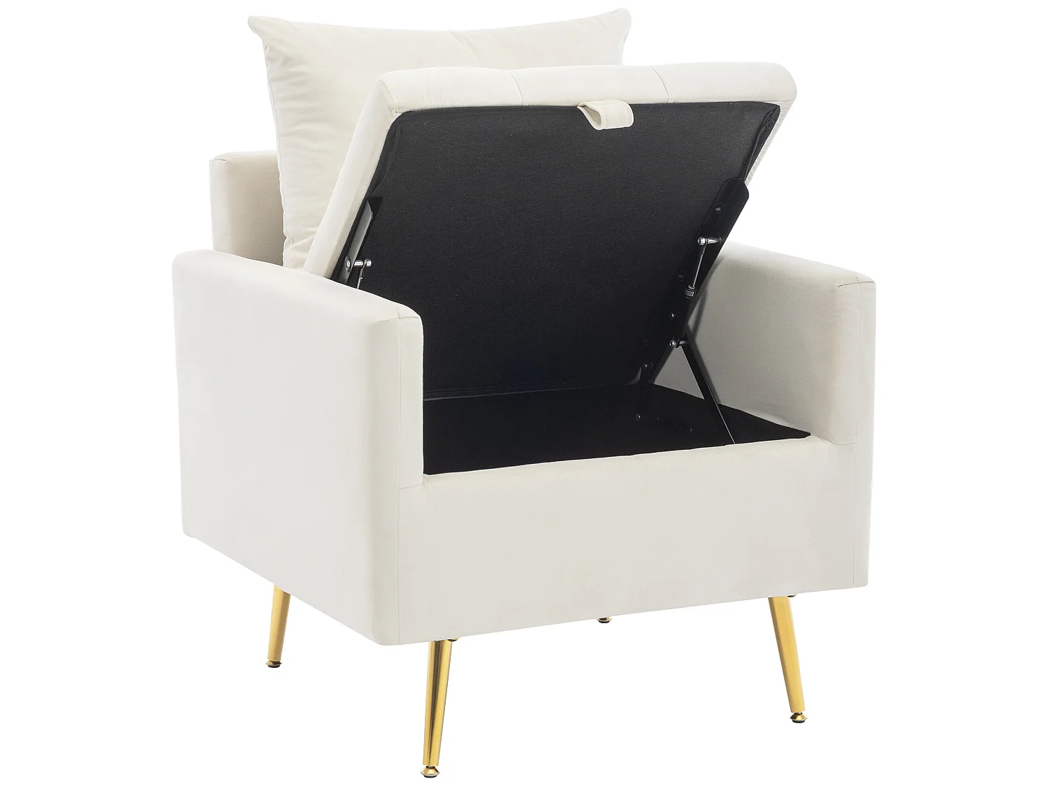 Fauteuil in fluweelstof met opbergruimte en kussen - poten van goudkleurig metaal - Wit