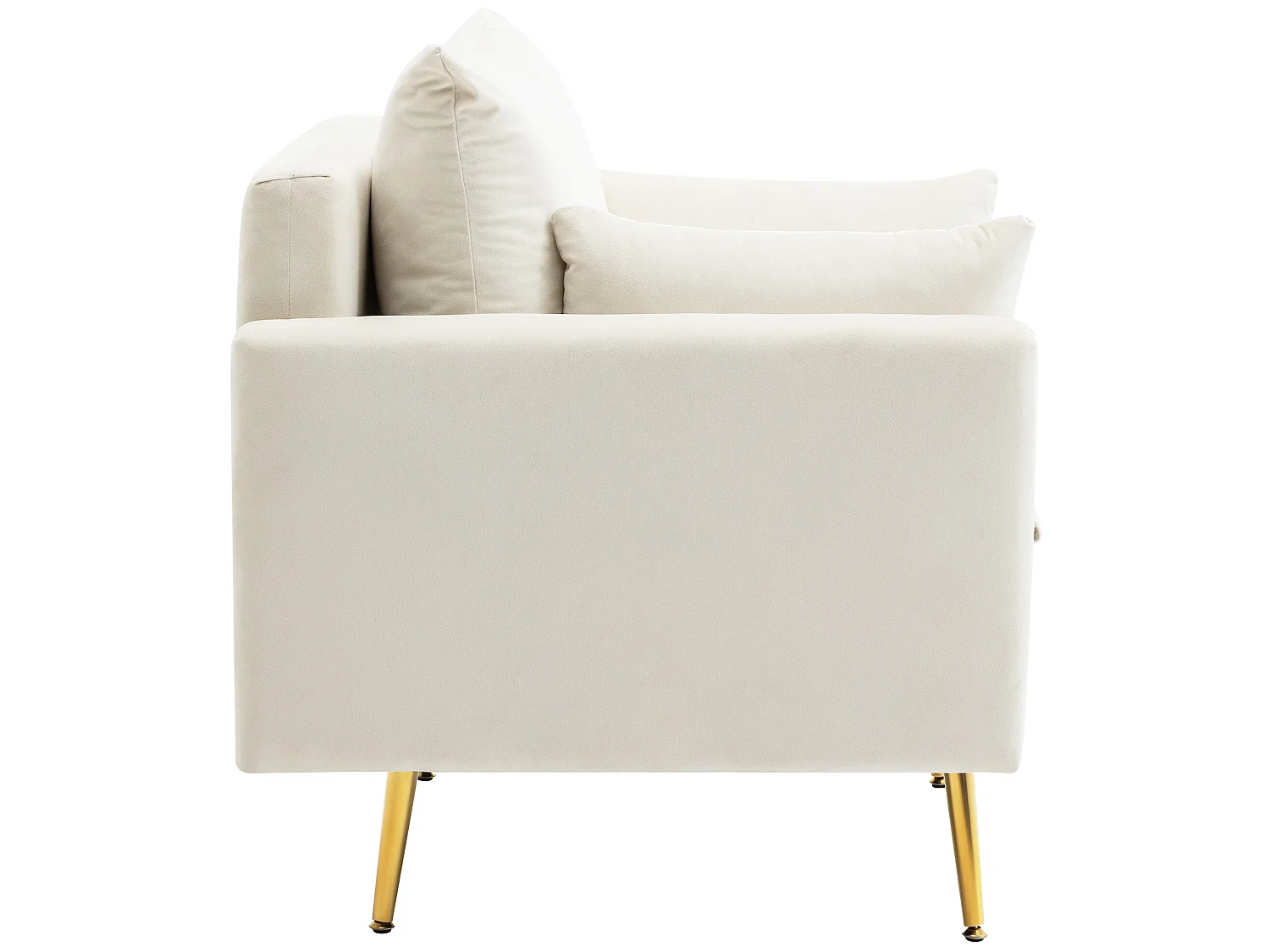 Sillón de tela de terciopelo con almacenaje y cojín - patas de metal dorado - Blanco